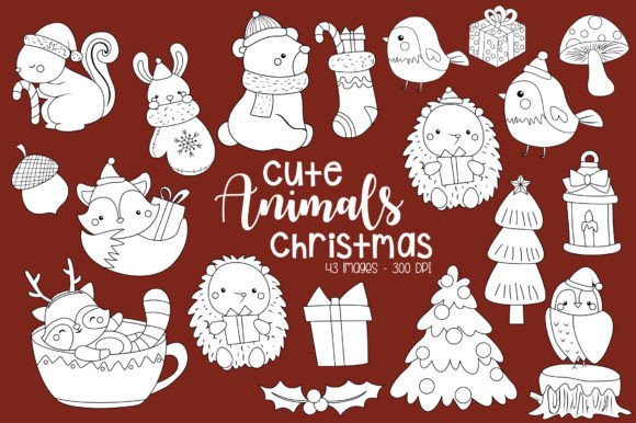 Christmas Animal Clipart Coloring: Modern Illustrations for Publishing