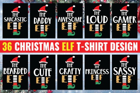 Christmas ELF T Shirt Design Bundle for T-Shirt Designs