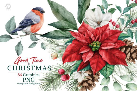 Christmas Flower and Leaves Watercolor Review