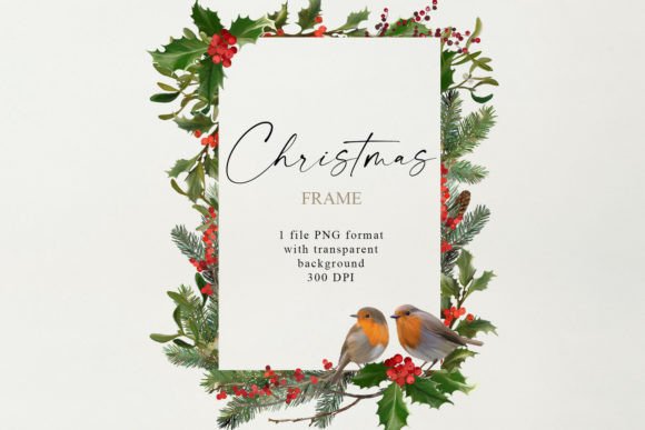 Christmas Frame with Robin Birds: A Seller's Review of Festive Illustrations