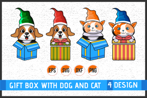 Christmas Gift Box with Dog and Cat: A Designer's Review of Seasonal Illustrations