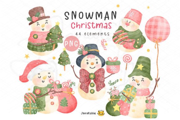 Christmas Snowman Watercolour Cliparts for Illustrations