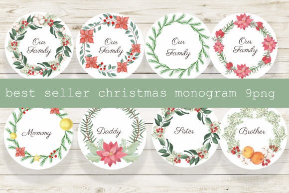 Christmas Wreath Monogram PNG Sublimatio for Illustrations