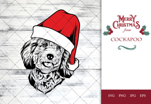 Cockapoo Dog in Santa Hat for Christmas
