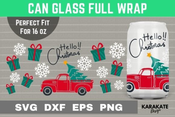 Hello Christmas, 16 Oz Can Glass Wrap SV in Crafts
