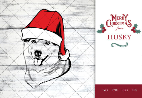 Husky Dog in Santa Hat for Christmas and Crafts
