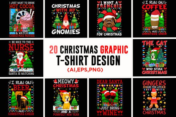 Merry Christmas T-shirt Design Bundle for Holiday Crafts