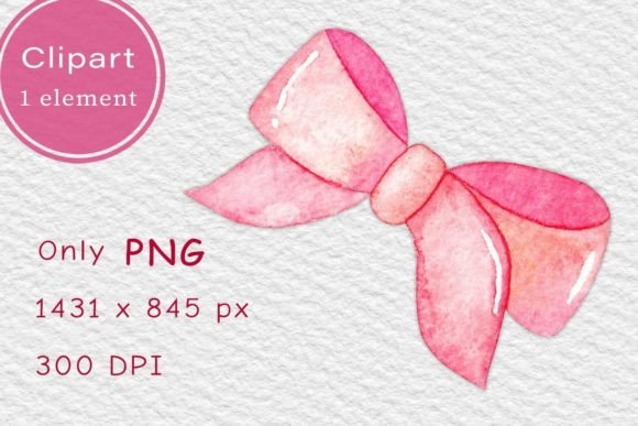 Pink Watercolor Bow. PNG Clipart for Illustrations