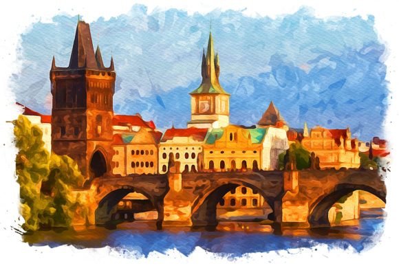 Prague Czech Republic Exquisite Watercolor for Illustrations