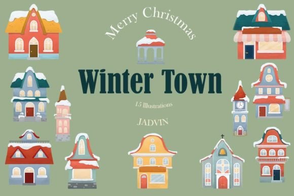 Winter Town Clipart for Modern Illustrations